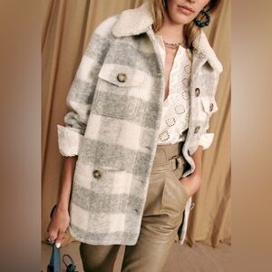 RARE Sezane Eddy Jacket in Gray/Ecru Buffalo Check NWT